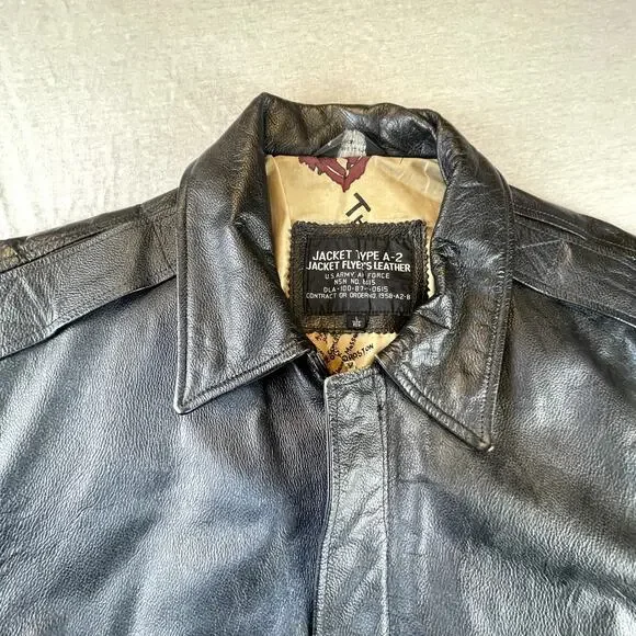 Vintage Flyer’s Leather Bomber Jacket Type A-2 US Army Air Force Men's L Map